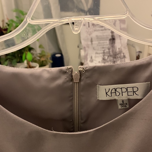 KASPER silver grey and black silk fabric dress with embroidery along waist. - Picture 3 of 8